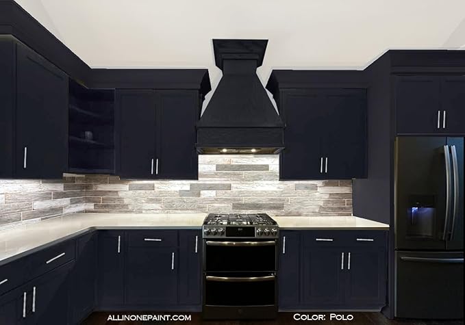 ALL-IN-ONE Paint, Durable cabinet and furniture paint. Built in primer and top coat, no sanding needed. Includes our 30 featured color card - Polo (dark navy), Quart