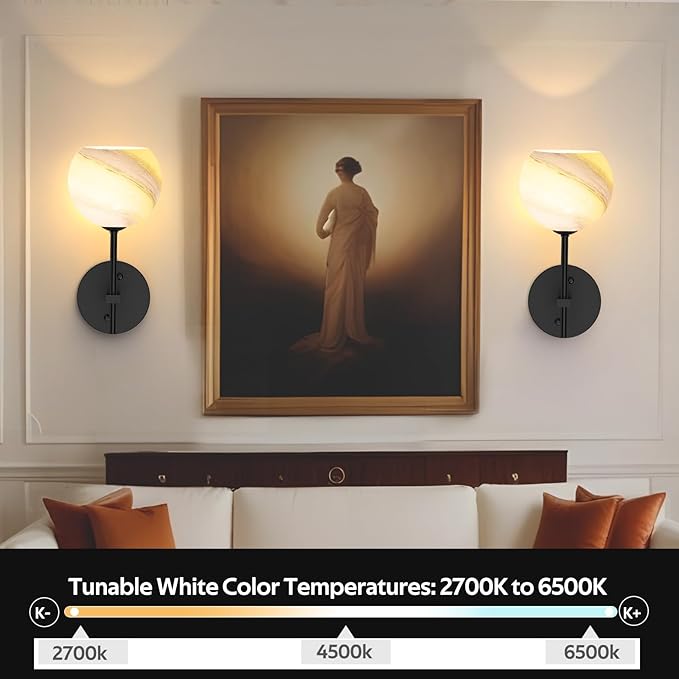 MOITA Wall Sconces Set of Two, Wireless Battery Operated Wall Decor with Remote, Sconces Wall Lighting with Glass Shade, Upward and Downward Installation, 12 RGB Colors and 3 CCT Options