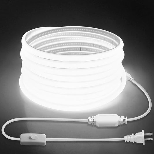 COB LED Strip Light 10FT 6000K Daylight White AC 110V-120V LED Rope Lights Outdoor Waterproof IP65 High Density 288LEDs/M Flexible LED Light Strip with Switch for Garden Bedroom Indoor 3M