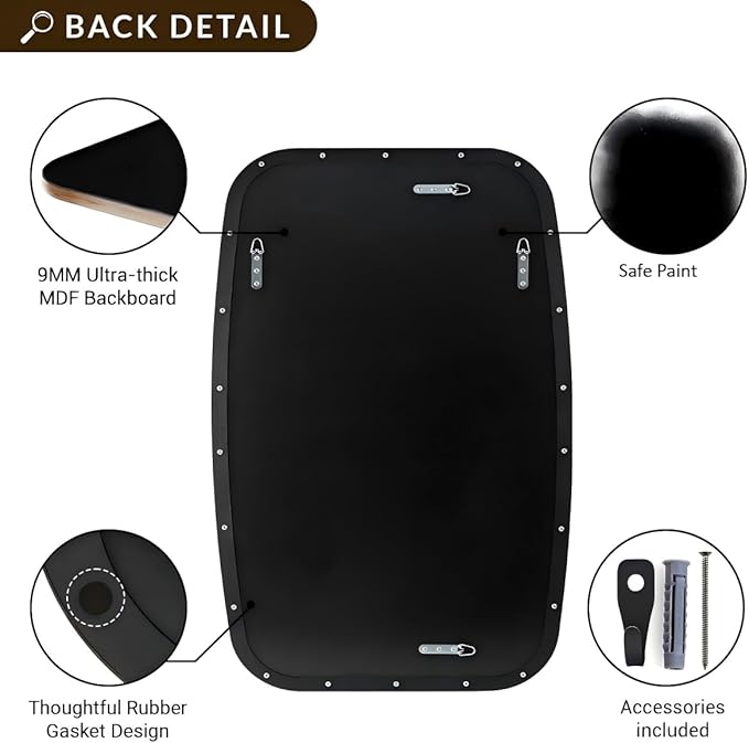 ANDY STAR 24x48 Black Bathroom Mirror, Oblong Vanity Mirror with Stainless Steel Metal Frame, Matte Black Oval Mirror for Over Sink, Modern Anti Rust Wall Mounted