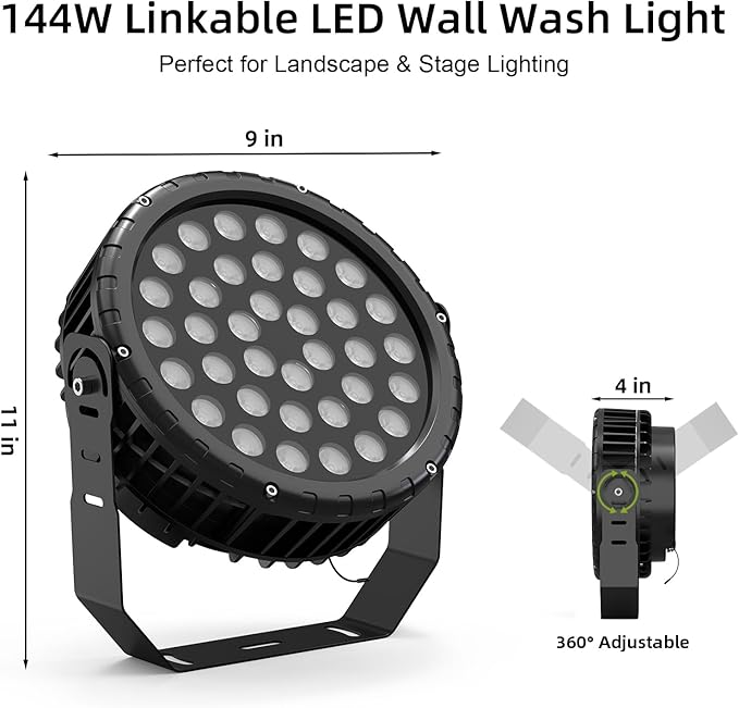 Linkable LED Wall Washer Light with RF Remote, 144W RGBW Color Changing Outdoor Landscape Spotlights, Waterproof Round Stage Lights for Club, Bar, Wedding, Show, Party, Event, Disco