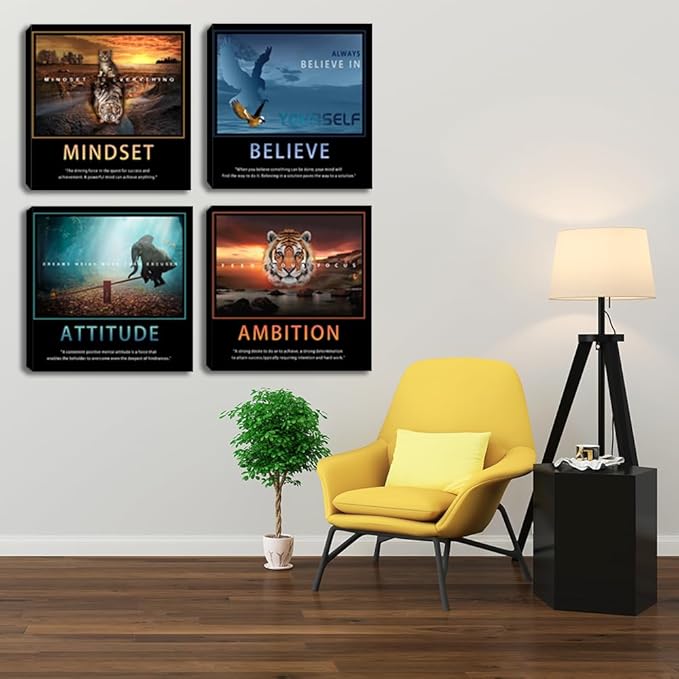 Motivational Wall Art Inspirational Canvas Poster Print Modern Inspiring Entrepreneur Quotes Animals Painting Picture Office Wall Decor Framed Artwork 4 Pieces Living Room Bedroom Workplace Decoration