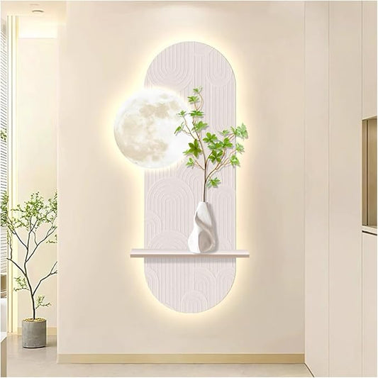 SQXLXDD 3D Sense Wall Art Decor, 39.37×19.69in LED Light Painting Simulated Green Plant Hanging Sculpture Decoration for Entrance Living Room Bedroom