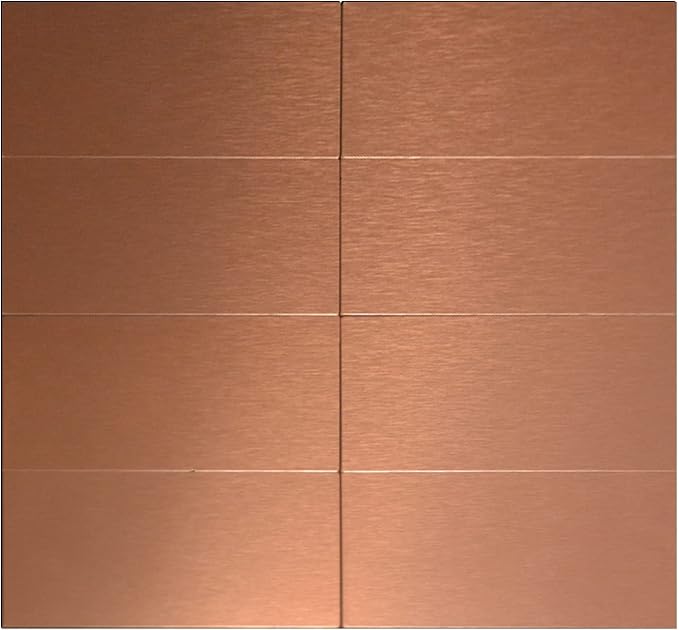 Aluminum Peel and Stick Backsplash Panels - 3"x6" Brushed Copper Kitchen Wall Decor, 80-Pack (Copper Color)