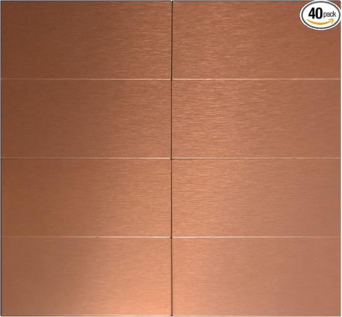 Aluminum Peel and Stick Backsplash Tile Panels - 3"x6" Brushed Copper Kitchen Wall Decor, 40-Pack (Copper Color)