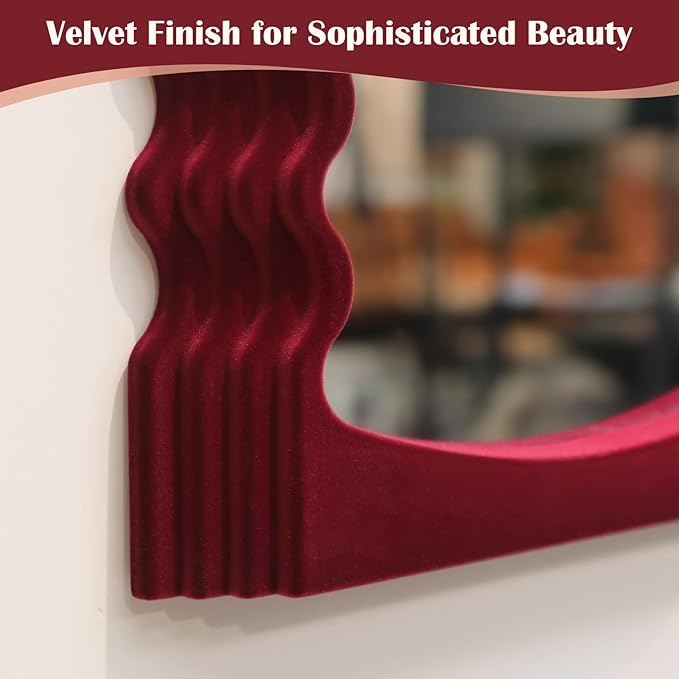 Mirror Wall Decor for Home Office Apartment, Colorful Decorative Mirror for Entryway Porch Fireplace, Irregular Hanging Wall Art Sculpture for Christmas (Wine Red)