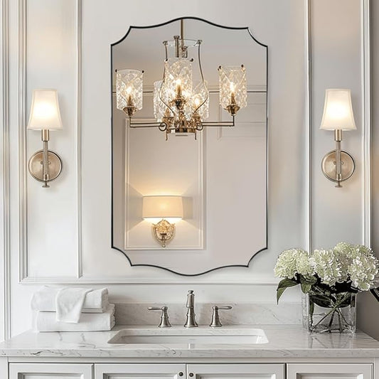 ANDY STAR Chrome Bathroom Mirror, 24x40 Inch Polished Silver Scalloped Mirror, Bathroom Mirror for Over Sink in Rust-Proof Stainless Steel 1" Frame, Unique Designer Mirror, Wave Inspired Style