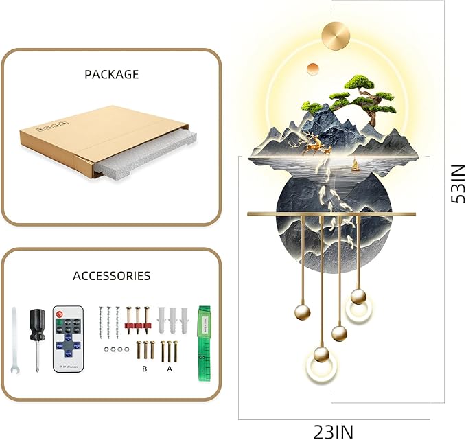 XQDYSG Wall Sculptures 3D Wall Art Decor Landscape Painting Wall Hanging Art with Led Light for Living Room Entrance Corridor (Stylle E)