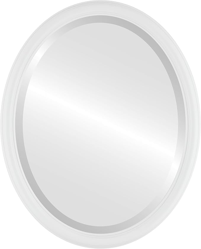 Oval Beveled Wall Mirror for Home Decor - Saratoga Style - Linen White - 18x22 Outside Dimensions