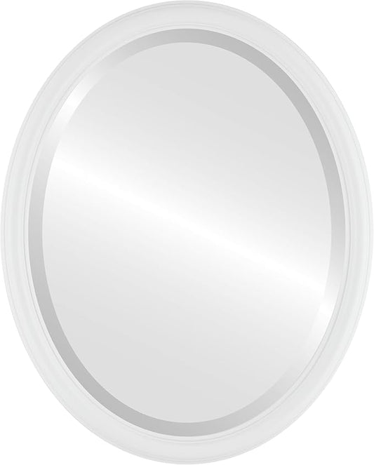 OVALCREST Oval Beveled Wall Mirror for Home Decor - Saratoga Style - Linen White - 14x18 Outside Dimensions