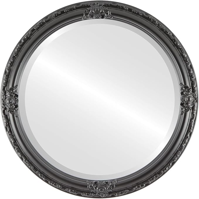 OVALCREST Round Beveled Wall Mirror for Home Decor - Jefferson Style - Matte Black - 32x32 Outside Dimensions