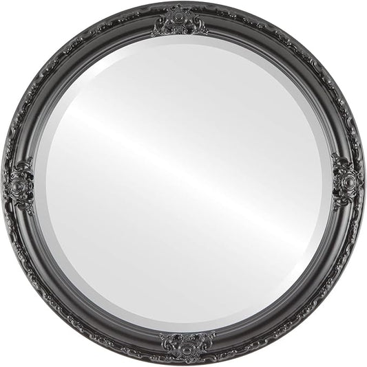 OVALCREST Round Beveled Wall Mirror for Home Decor - Jefferson Style - Matte Black - 32x32 Outside Dimensions