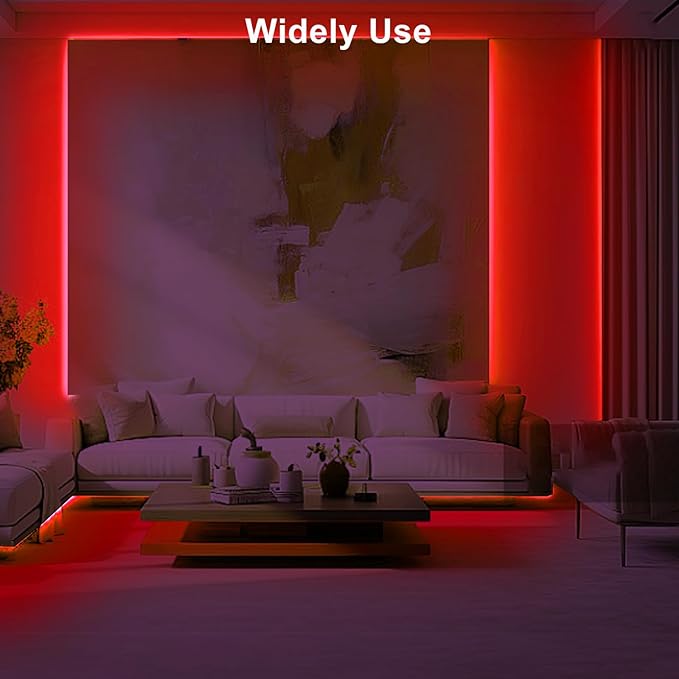 32.8ft Red COB Led Strip Lights with RF Remote, Dimmable Bright Dotless Adhesive Indoor Led COB Light Strip for Cabinet, Painting, Room, Bed