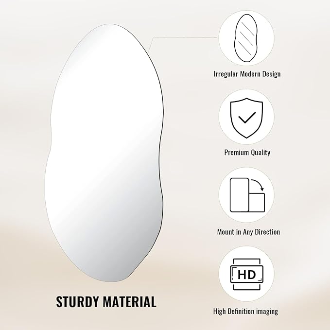 38'' x 22'' Irregular Wall Mirror, Asymmetrical Vanity Mirror for Bathroom, Living Room, Bedroom, Entryway, Modern Wavy Shape for Home Decor Hanging