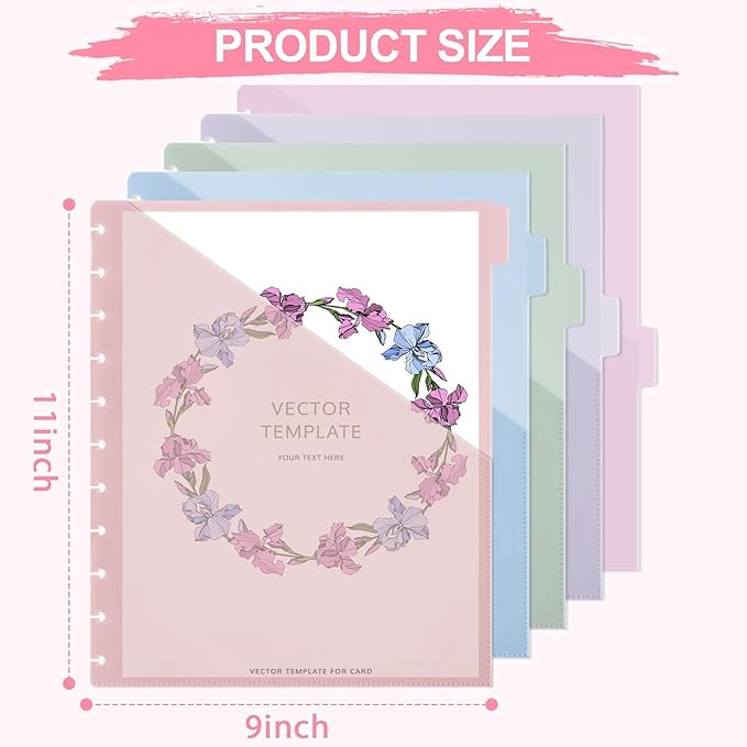 8 Pcs Discbound Pocket Dividers 8.5 x 11 with Tabs and Pockets 8 Tab Discbound Pocket Folders Letter Size DiscBound Binder Dividers Plastic Disc Planner Supplies for Business School Office(Pastel)