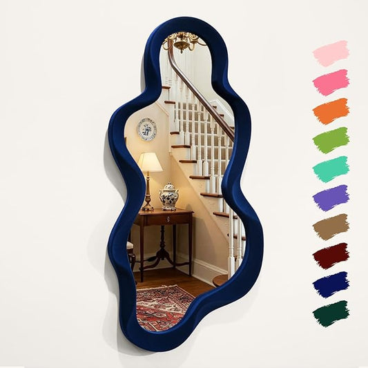 Living Room Mirrors for Wall Decor, 13.8x29.7 Wall Mounted Cloud Mirror for Girl Teen Women Bedroom Decoration, Cute Hanging Wall Art for Coastal Beach Ocean Home Office (Dark Blue)