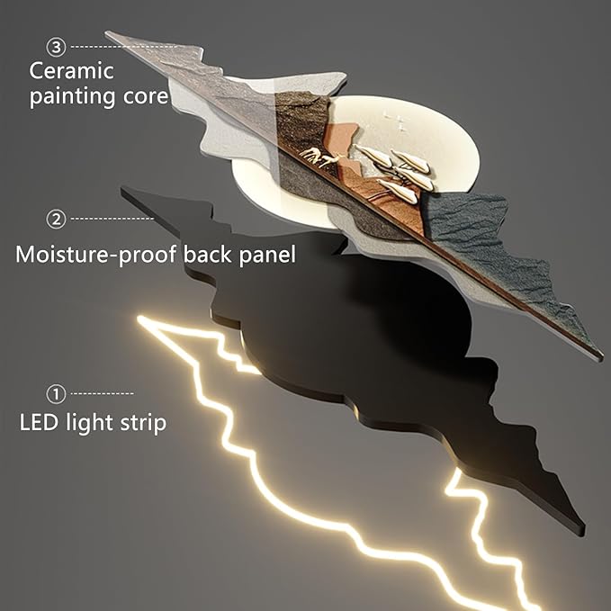 Large 3D Wall Art Decor ,Living Room Hanging Mural,Modern Wall Art, Handmade Wall Sculpture with Lighting Strip Oriental Decor, Traditional Chinese Welcoming Wall Hanging Painting Home Decor(A,150*50c