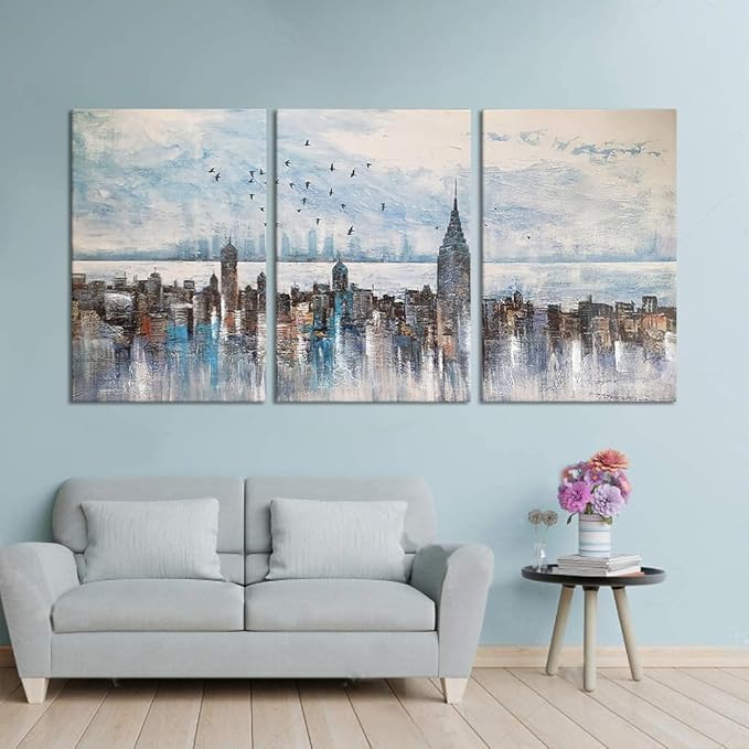 MAMAGO Large City Landscape Wall Deocr Color New York Canvas Print Poster for Living Room Bedroom Office Artwork Framed Easy to Hang-24x36 inch x3pcs