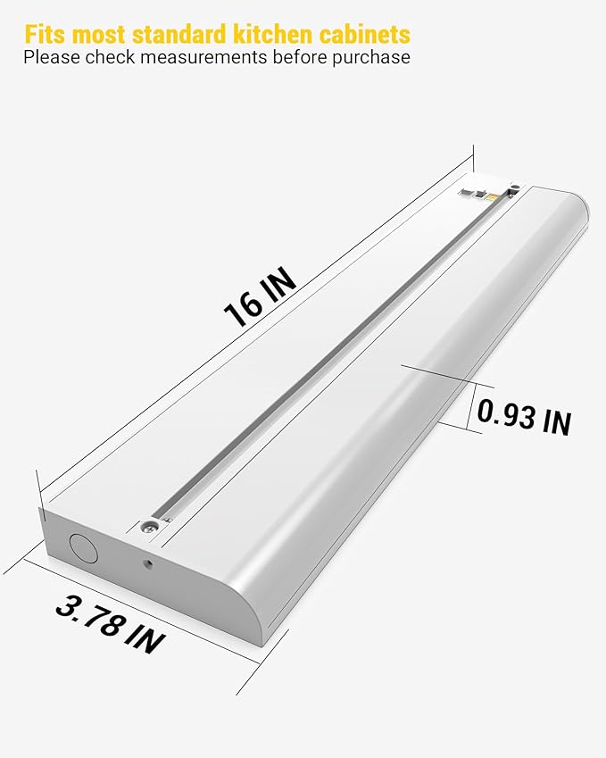 16 Inch LED Under Cabinet Lighting, Hardwired & Plug in, Linkable, Dimmable, 3CCT Selectable Kitchen Cabinet Light, CRI93