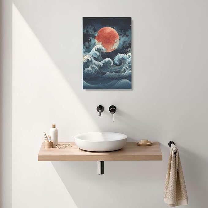 Japanese Wall Art The Great Wave Pictures Wall Decor Japanese Chinese China Sea Waves Canvas Prints Painting Asian Oriental Aesthetic Landscape Artwork Decorations for Bathroom Living Room Bedroom Kitchen Dining Room 16”X24”