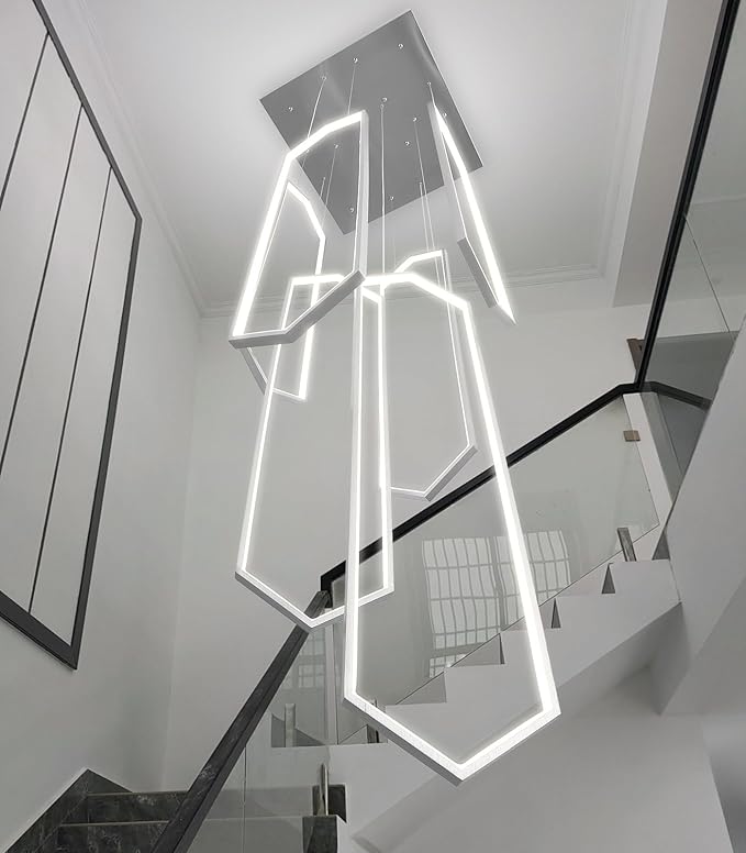 6 Rings Modern Chandelier LED Dimmable Pendant Lighting Adjust Flush Mount Ceiling Light for Entrance Foyer Lobby Staircaes