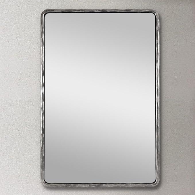 ANDY STAR Hand-Forged Silver Bathroom Mirrors for Wall, 22x30 Inch Vintage Solid Steel Metal Frame Bathroom Vanity Mirror, Antique Rounded Rectangle Wall Mirror, Hangs Horizontally or Vertically