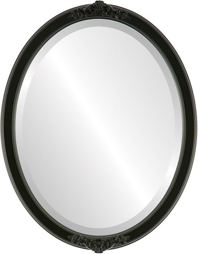 OVALCREST Oval Beveled Wall Mirror for Home Decor - Athena Style - Matte Black - 21" x 17" Outside Dimensions