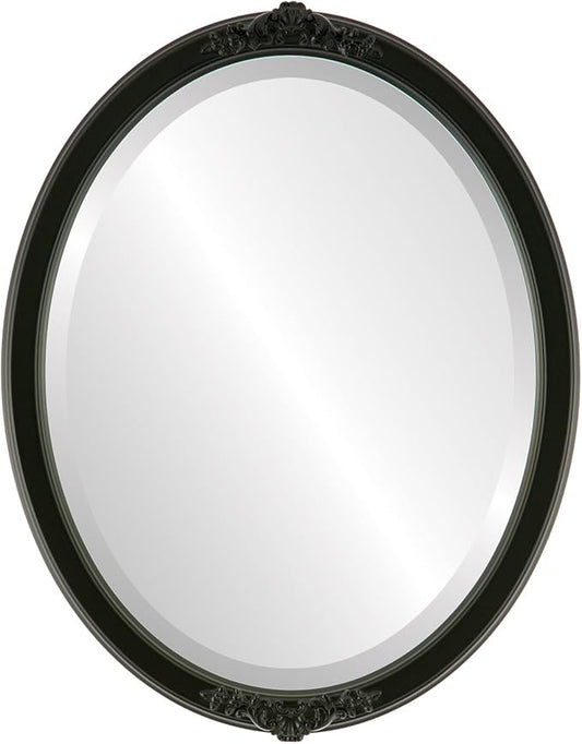 OVALCREST Oval Beveled Wall Mirror for Home Decor - Athena Style - Matte Black - 26" x 20" Outside Dimensions