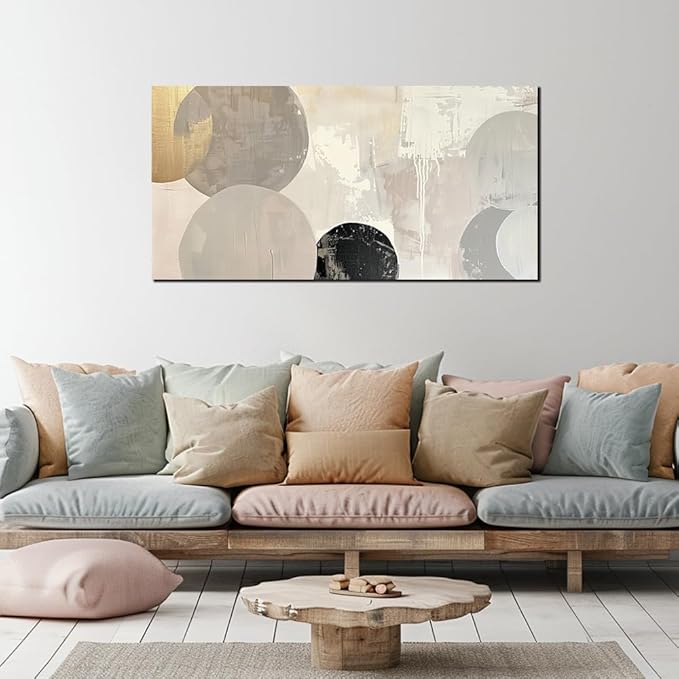 Abstract Wall Decor Grey Watercolor Circle Canvas Wall Art Pictures for Living Room Modern Art Print for Bedroom Boho Wall Art Painting for Home Office Decorations(20"x40")