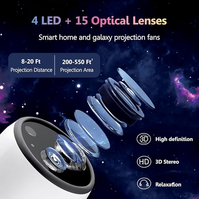 3D Galaxy Projector Star Projector, Planetarium Projector Night Light with Bluetooth Speaker for Bedroom Decor, 90 Dynamic Scenes, Relaxing Ambience & Ceiling Stars for Kids and Adults