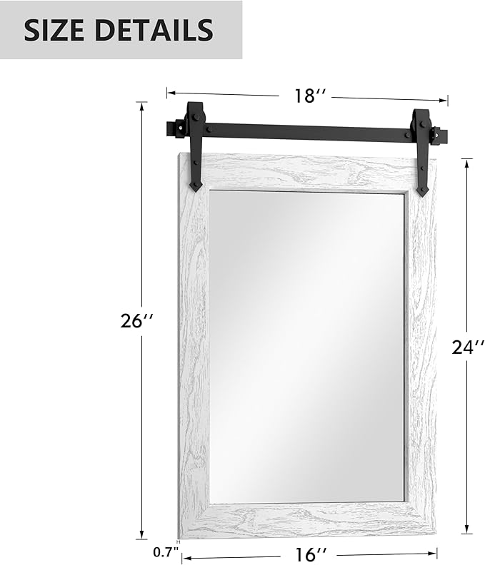 Bathroom Mirror for Over Sink 18”x24” Farmhouse Barn Door Mirror Rustic Wood Framed Wall Mirror for Bathroom, Bedroom, Entryway (White