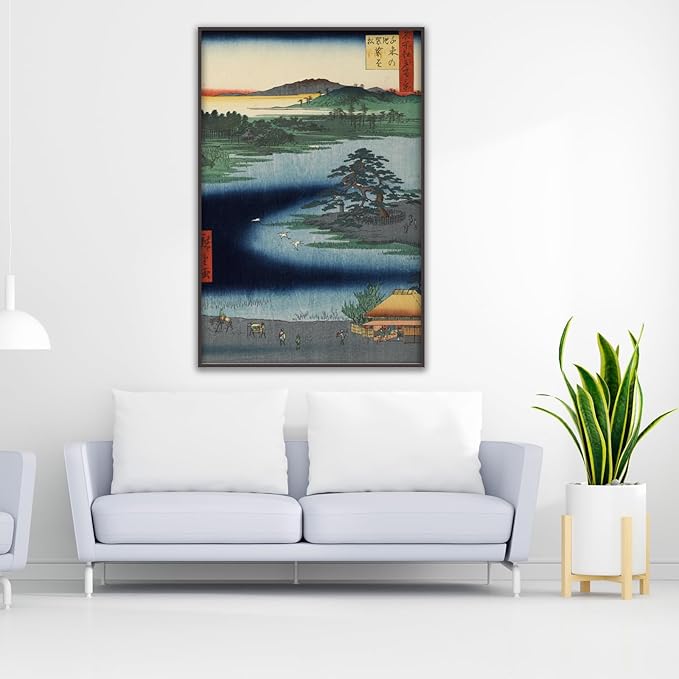 OKRA Utagawa Hiroshige Art Prints - Robe Hanging Pine Senzoku Pond Poster - Japanese Painting Landscape Pictures - Modern Canvas Wall Decor for Bathroom Living Room Unframed (12×16in/30×40cm)