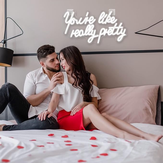 Lucunstar You're Like Really Pretty Neon Sign Led Sign White Led Neon Light for Wall Decor Light Sign for Wedding Dimmable Switch with USB Connectivity Neon Sign for Bedroom Decor Home Wall Decor