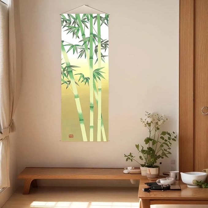 Japanese Hanging Scroll Wall Art Vertical Tapestry - W15.7xH47.2" - Feng Shui & Lucky Symbols for Home, Office Decor - HD Print- Bamboo | CTT-14