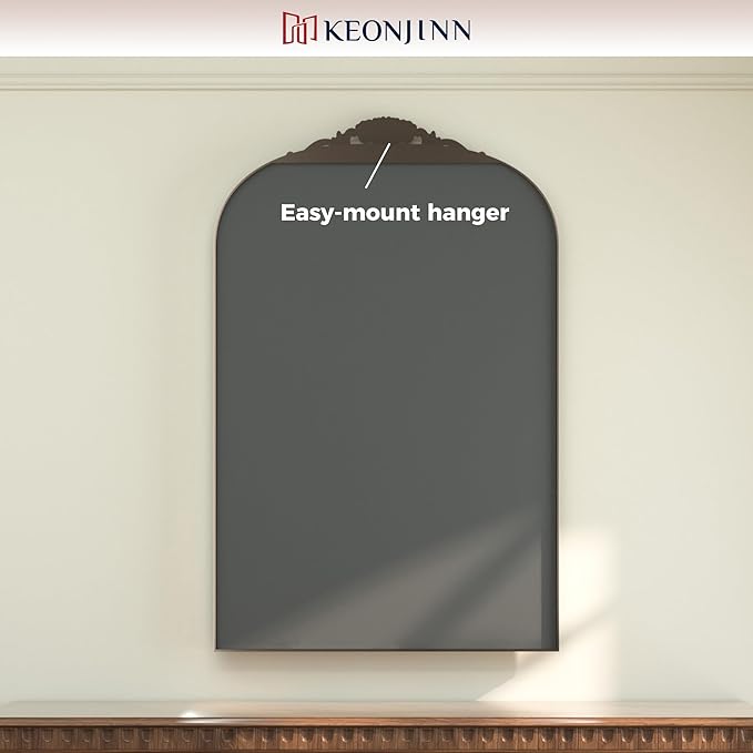 Keonjinn Vintage Mirror for Wall, 36" x 30" Bronze Antique Mirrors with Metal Frame, Baroque Style Decoration for Mantle, Bathroom, Living Room, Fireplace, Bedroom, French Cleat Mounting