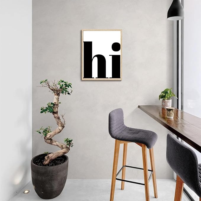 KISSFOX Retro HI OAK Wood Framed Wall Art Farmhouse Typography Canvas Art Prints Modern Minimalist Quote Pictures Wall Decor Rustic Southwestern Artwork For Gallery Bistro Entryway Living Room