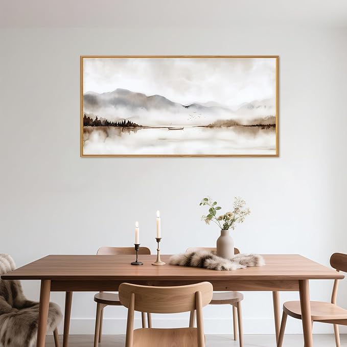 Neutral Abstract Mountain Framed Canvas Print Wall Art Set,Watercolor Beige and Gray Landscape Wall Decor,Modern Minimalist Nature Artwork for Living Room,Bedroom-20 x40