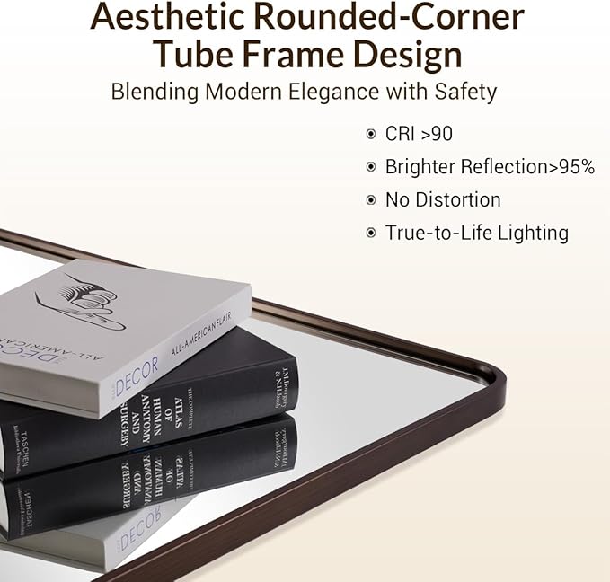 ANDY STAR Bronze Bathroom Mirror, 24X36 Bronze Wall Mirror, Bronze Vanity Mirror, Rounded Rectangle Mirror Bronze Metal Frame Farmhouse Mirror Hang Vertically or Horizontally