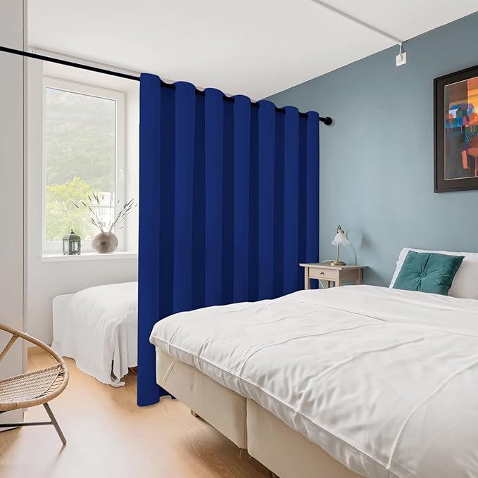 ChrisDowa Room Divider Curtain 90 Inches Long, Wide Blackout Sliding Door Curtain for Bedroom, Room Darkening Privacy Window Curtain for Patio Door (1 Panel Set, Royal Blue, 100 x 90 Inch)
