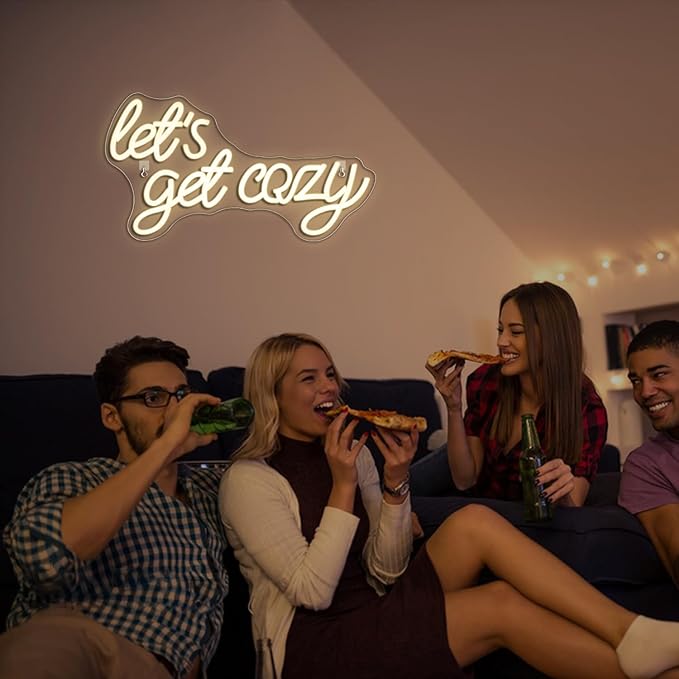 LookLight Let’s Get Cozy Neon Sign,Warm White Led Neon Light,USB Connectivity Neon Sign for Wall Decor,Light Up Sign for Living Room Bedroom Bar Birthday Party