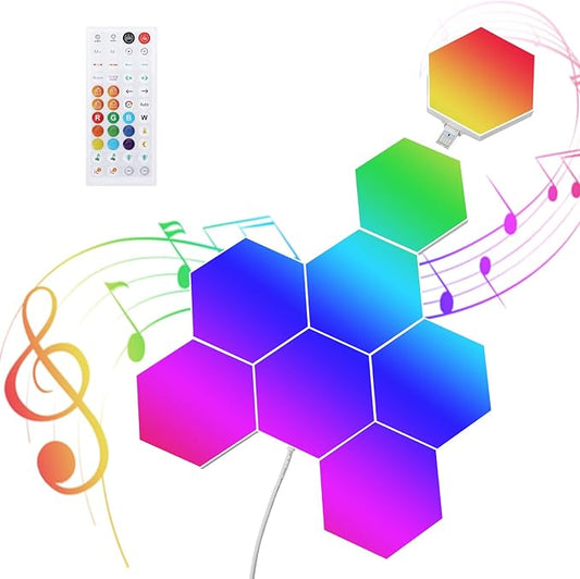 8 Pack RGB Hexagon Led Lights Wall Panels, Music Sync Color Changing Circle Lights, Hexagon Lamp with Remote Control & App Control, Led Shape Hex Light for Bedroom Gamers PlayStation Decor