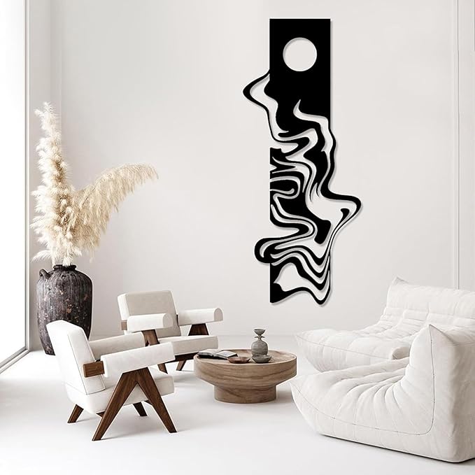 Moonlight Metal Wall Art, Geometric Metal Wall Decor, Abstract Wall Art, Modern Wall Decor, Abstract Wall Sculpture, Large Contemporary Sculpture, Office Living Room Decor (White, 10"x24"|25x60cm)
