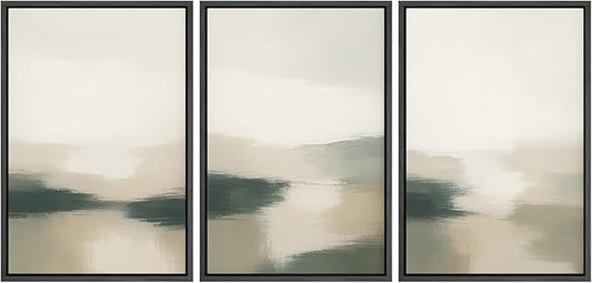 MUDECOR Framed Wall Art Print Set Neutral Landscape Prints in Beige and Green Tones Illustrations Modern Art Boho Decorative Chic for Living Room, Bedroom, Office - 16"x24"x3 Black