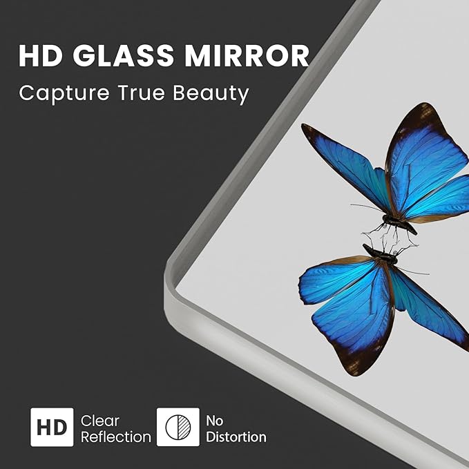 Brushed Nickel Bathroom Mirror 60x28 Inch, Brushed Silver Metal Frame Mirror Wall Mounted, Rounded Rectangle Bathroom Vanity Mirror, Tempered Glass, Anti-Rust, Horizontal/Vertical