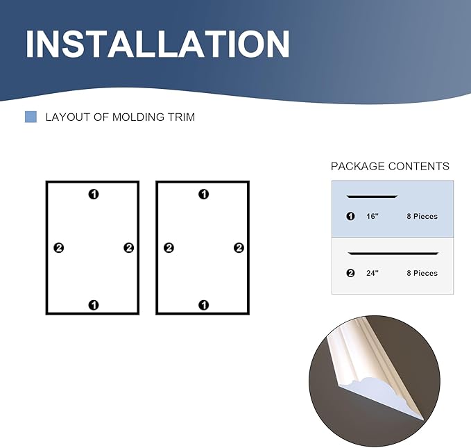 NeatiEase 2 Set Peel and Stick Wall Molding Trim Kit, 16" x24" Premade Wainscoting Panels, Self Adhesive Moulding Panel for Interior Walls Picture Frame