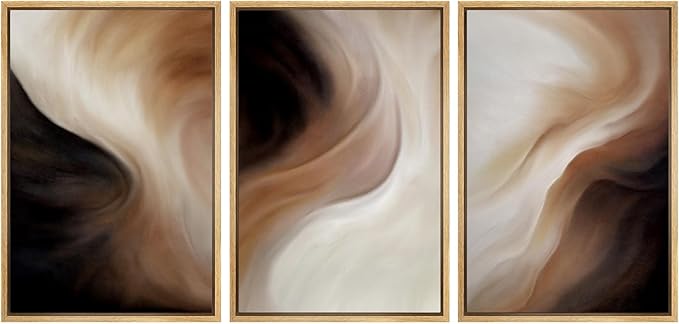 MUDECOR Framed Canvas Print Wall Art Abstract Neutral Brown and Beige Fluid Illustrations Realism Decorative for Living Room, Bedroom, Office - 16"x24"x3 Natural