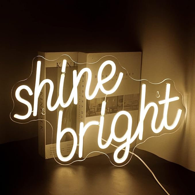 LooKLight Shine Bright Neon Sign,Warm White Neon sign Neon Light Sign,Led Signs for Wall,Neon Signs for Wall Decor,USB Led Neon Signs Wedding For Bar Party Home Bedroom Wall,Bedroom Club