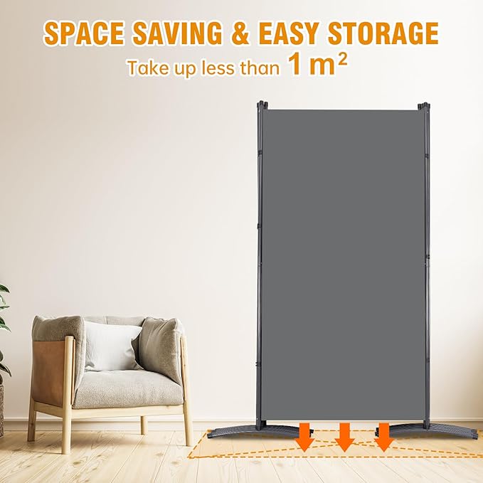 6 Panel Folding Privacy Screens, 6 FT Tall Wall Divider with Metal Frame, Freestanding Room Divider for Office Bedroom Study (6 Panel, Grey)