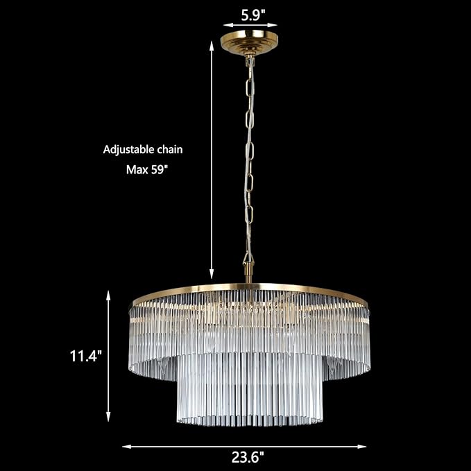 Modern Chandeliers Brass Glass Chandelier Lighting 8 Lights Round Dining Chandelier Light Fixture Ceiling Entryway Bedroom Kitchen Foyer 23.6"