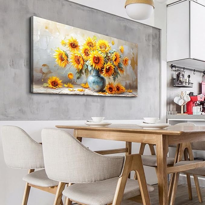 MHARTK66 Canvas Large Flower Field Paintings For Bedroom Wall Art For Living Room Farmhouse Sunflower Wall Decor Vintage Poster Art Prints Artwork For Walls Kitchen Pictures Decorations For Home